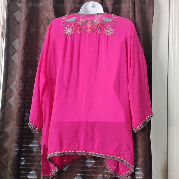 ❤️Amazing! JOHNNY WAS HOT PINK Embroidered Langenlook Blouse Top 52" Bust - Picture 7 of 12